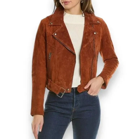 Blank NYC Jacket Womens XS Sun Valley Suede Leather Luxury Zip Moto Amber Spring